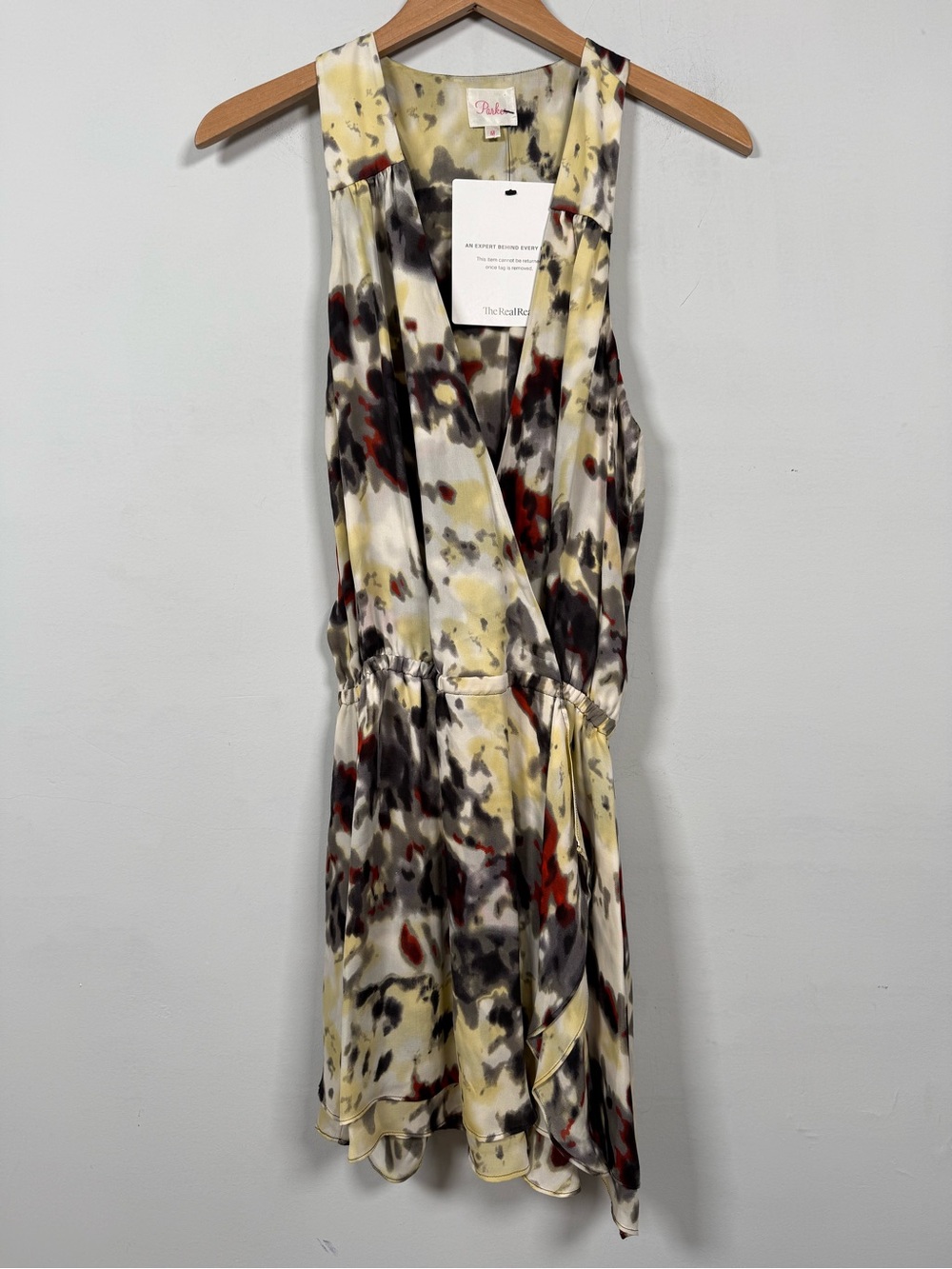 Parker Abstract Sleeveless Wrap Mini Dress, Size M, NWT, Retail $200